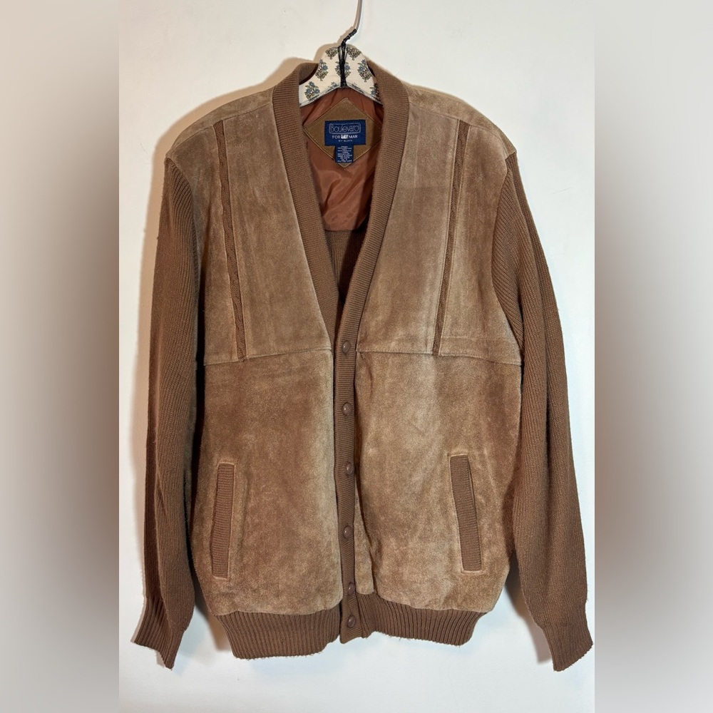 Boulevard By Block Brown Suede Sweater Jacket Cardigan Size XL Tall